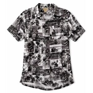 Panama Jack Men's Gray White Motorcycle Print 100% Rayon Button Up Shirt Med